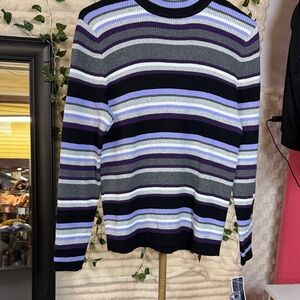 Karen Scott Men's Striped Crewneck Sweater - Purple, Gray, Black